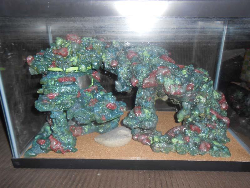 a tank setup i tried to go for...didn't care for the color pallet so i shortly moved on...this was spray foam an a piece of plastic.. with a tall spli